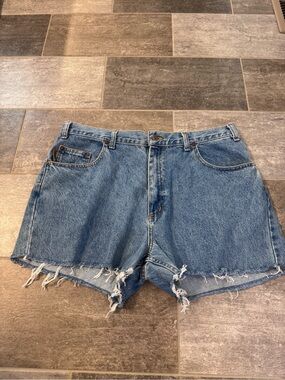Timberland men’s Blue Denim Cutoff Shorts with Frayed Hem, vintage